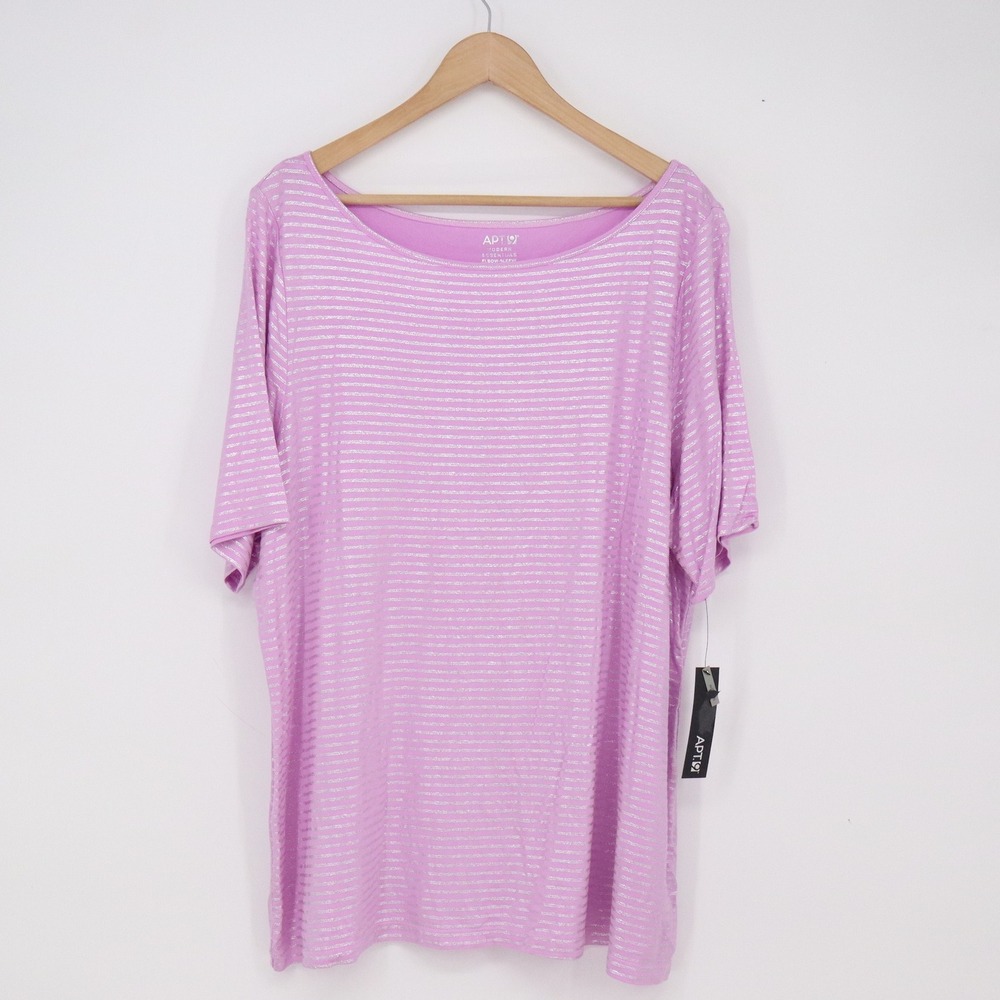 Apt. 9 Top Women 1X Modern Essentials Purple Silver Metallic Stripe New